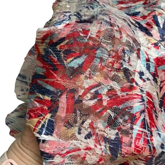 Komarov dress women's M white red blue v neck cap sleeve lace trim lightweight - Picture 7 of 9